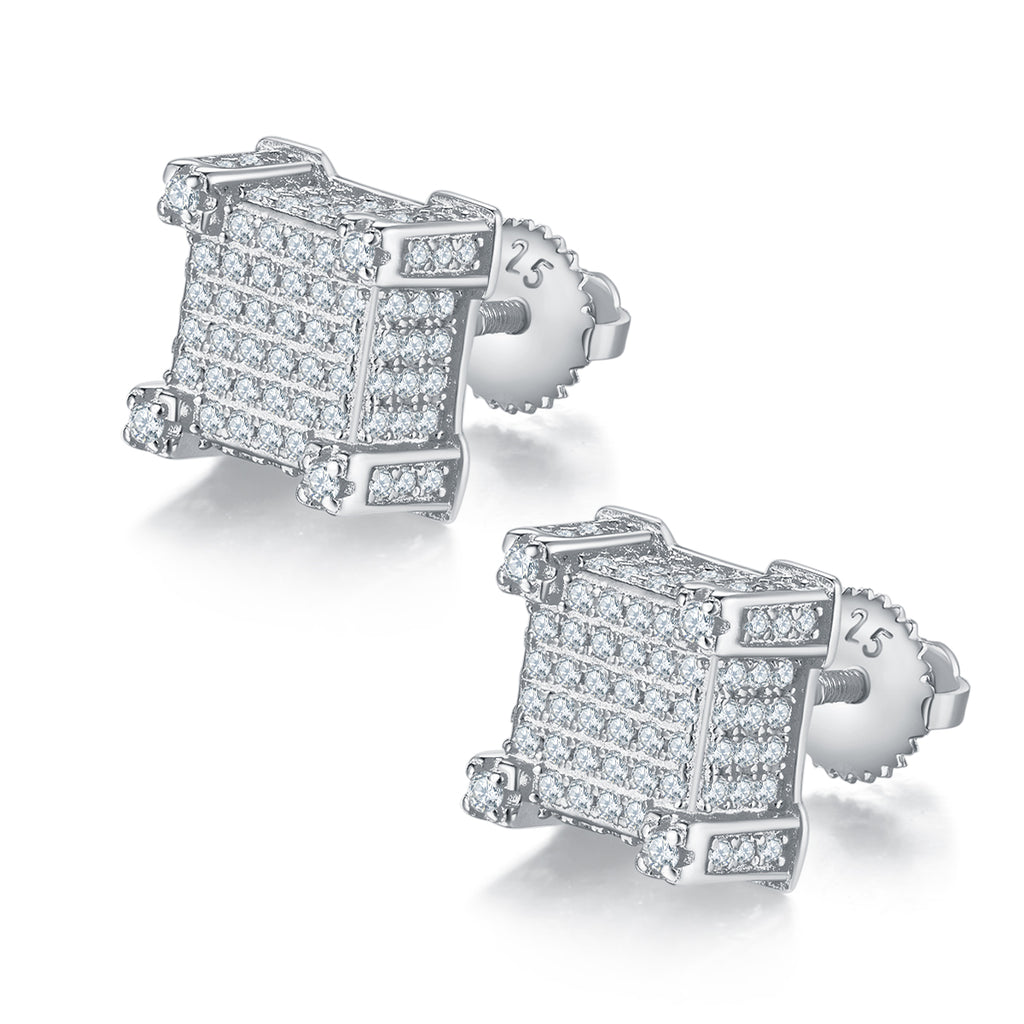 S925 Argent Sterling 216pcs D Couleur VVS1 Moissanite Boucles d'oreilles 3D Cube 3.2g Vis Hypoa