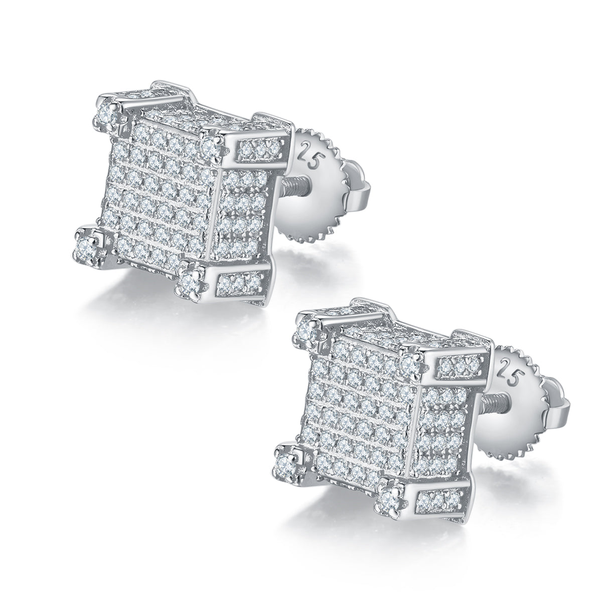 S925 Argent Sterling 216pcs D Couleur VVS1 Moissanite Boucles d'oreilles 3D Cube 3.2g Vis Hypoa