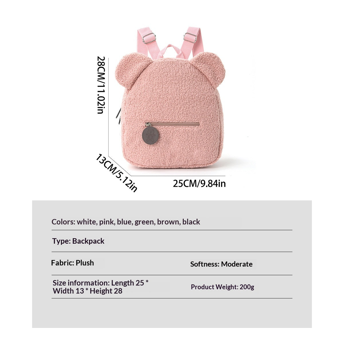 Sac à dos en peluche Mode populaire Casual Ear Teddy Bear Sac à dos Cartoon Sac à dos pour enfants-