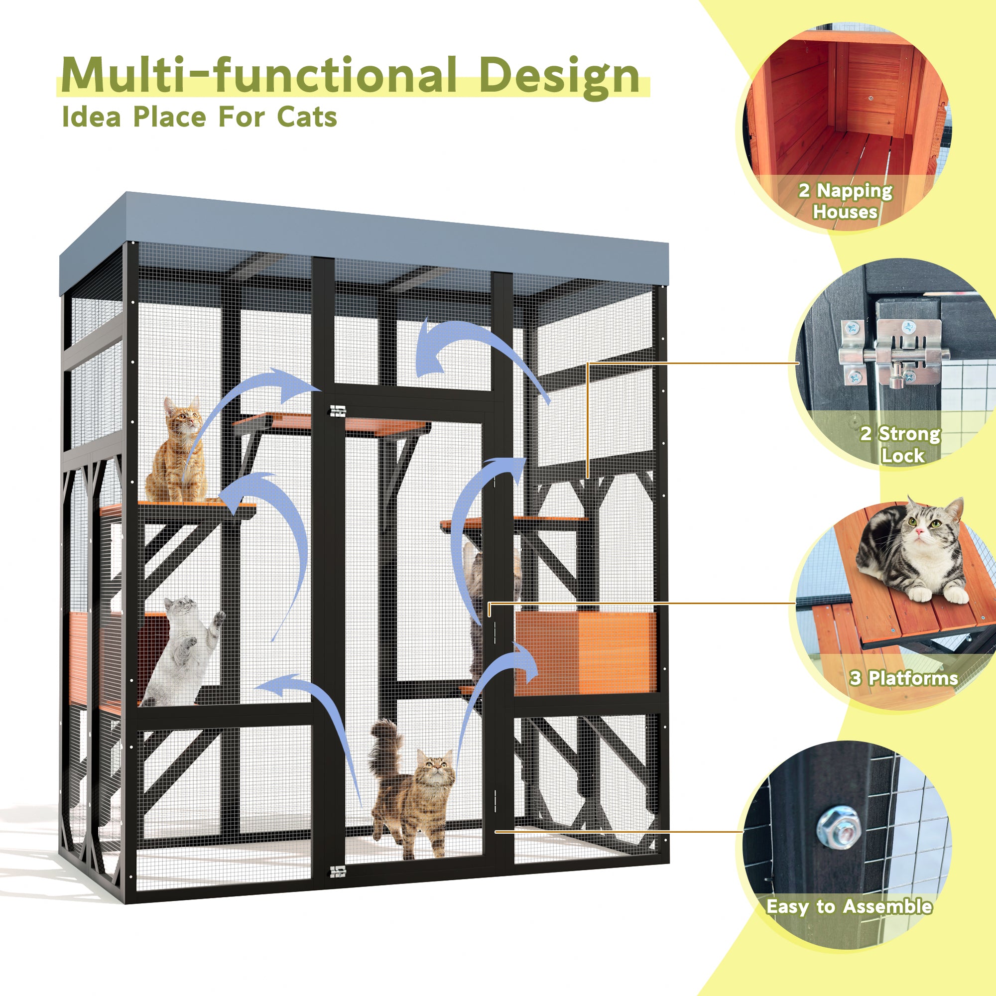Catio en bois noir de 62.6" pour chats