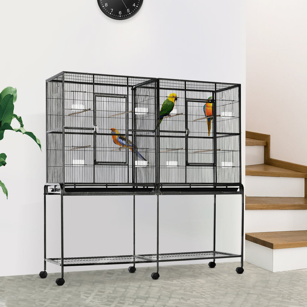 Cage d'oiseau de 65"L avec plateau de stockage Perchoir en bois Contenant alimentaire