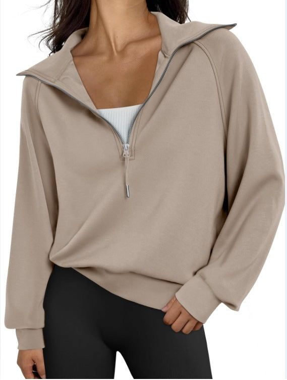 Sweat-shirt à manches courtes demi-zip pour femmes