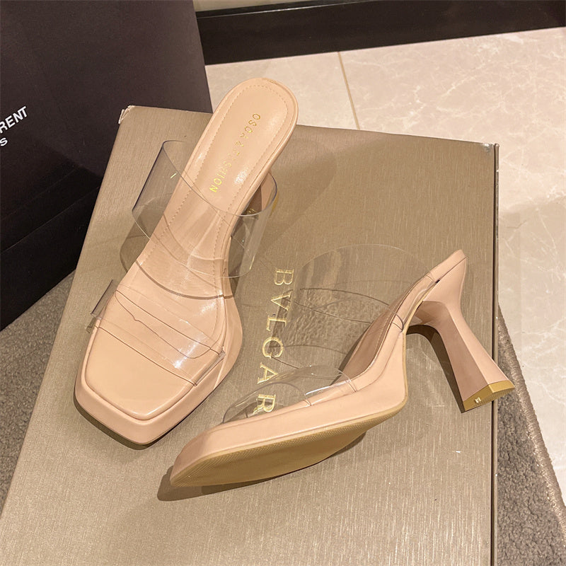 Femmes Comfort Clear Crystal Talon Platform Open Toe Sandales de diapositives