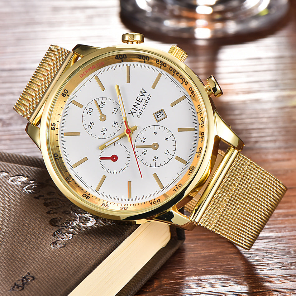 Montres de mode hommes en acier inoxydable Date Montre Quartz
