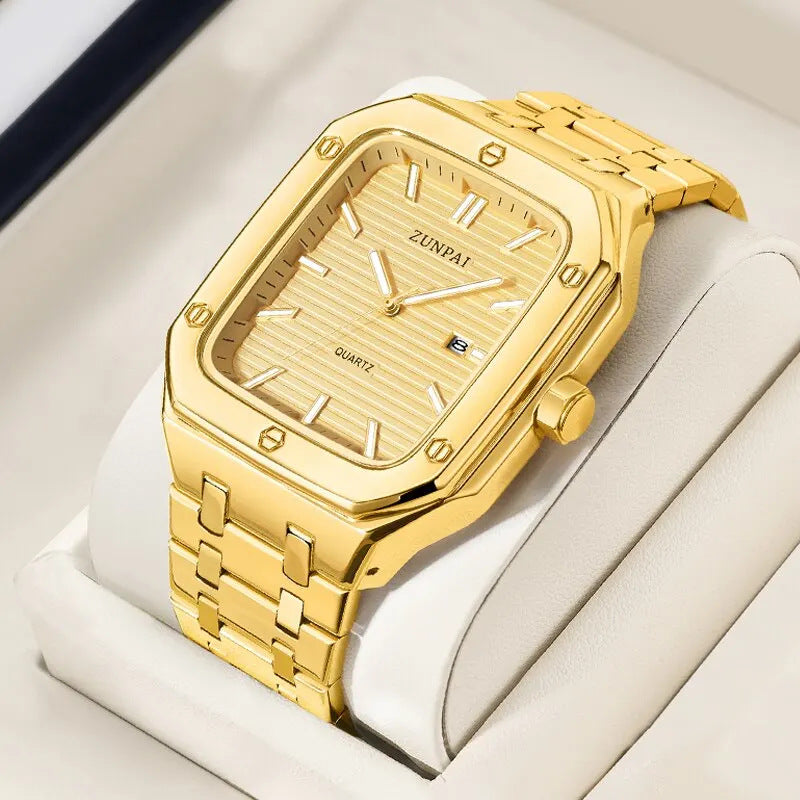 Montre carrée en acier inoxydable élégant pour hommes