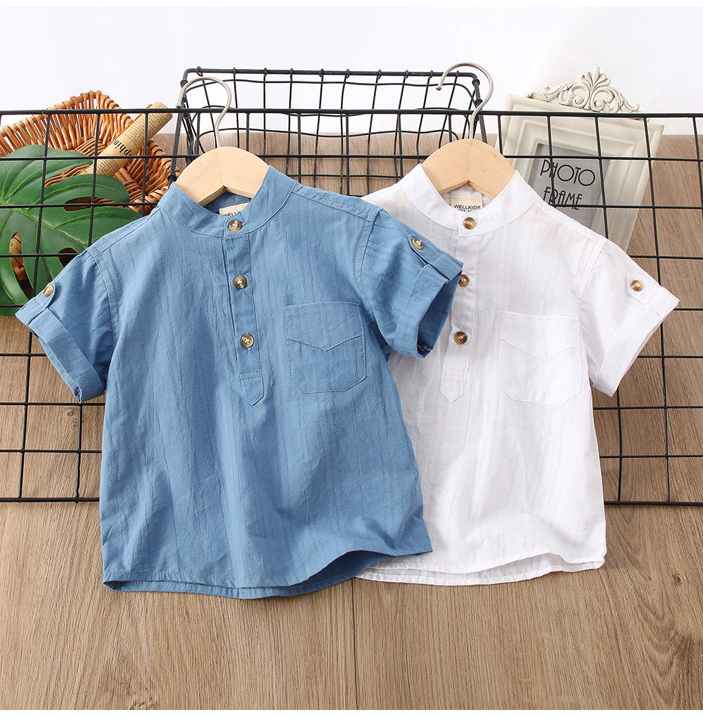 Simplicité d'été de garçon Chemise en couleur solide manches courtes