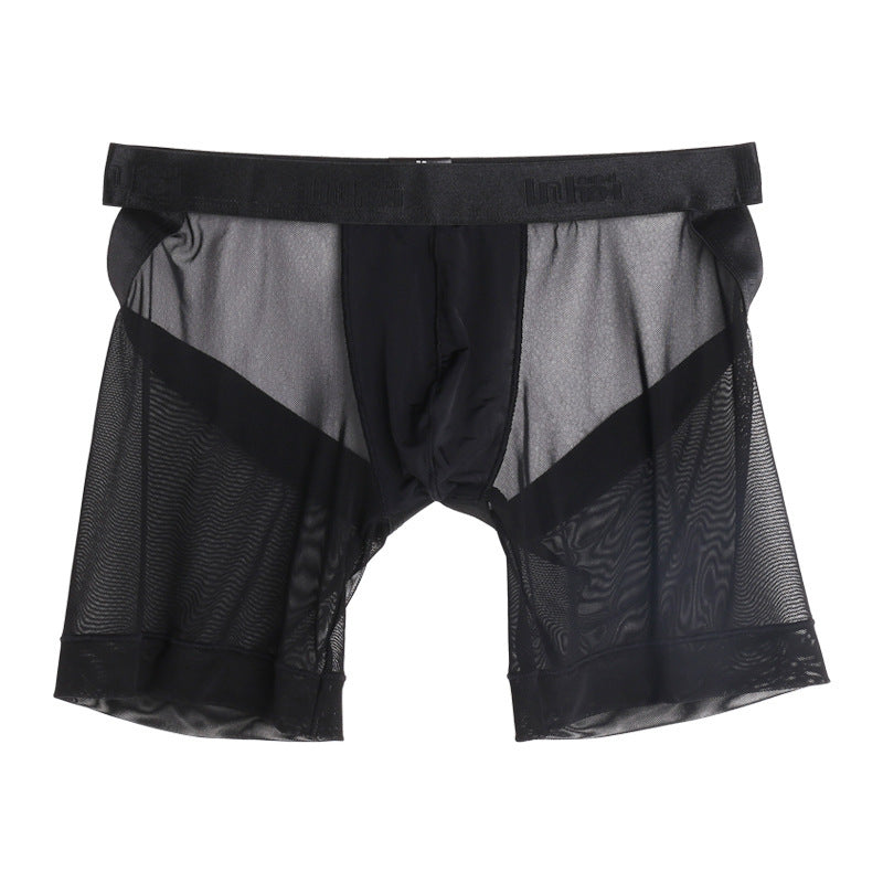 Perspective Mesh Bulging Ice Silk Pouch Sexy Buttock-Revealing Boxers pour hommes