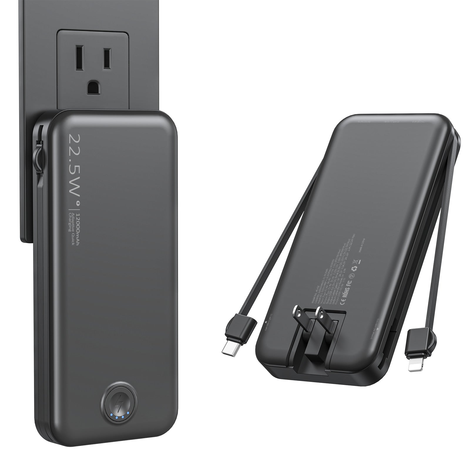 Banque de puissance rechargeable avec recharge rapide et câble