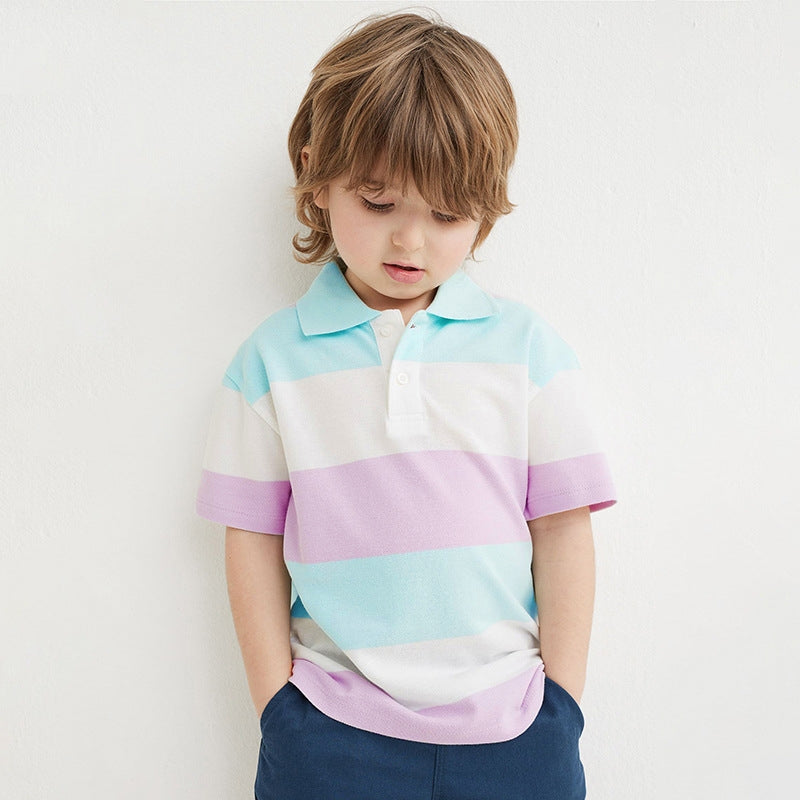 Polo Chemise manches courtes coton rayé garçon