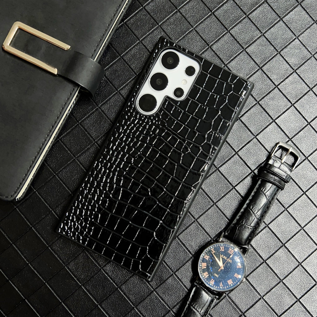 Boîtier de protection de téléphone portable noir simple en cuir d'affaires