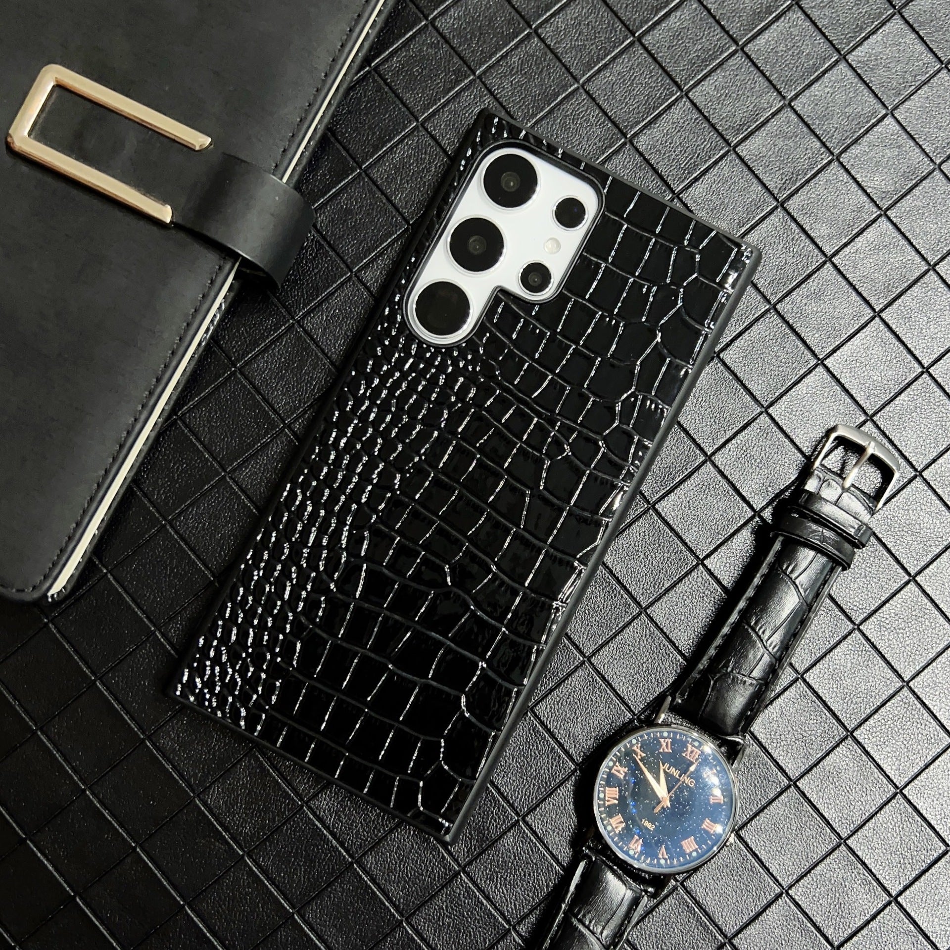 Boîtier de protection de téléphone portable noir simple en cuir d'affaires