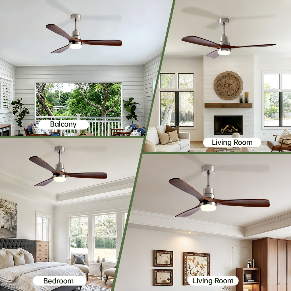 Ventilateurs de plafond en nickel brossé de 52 pouces avec lumières et télécommande