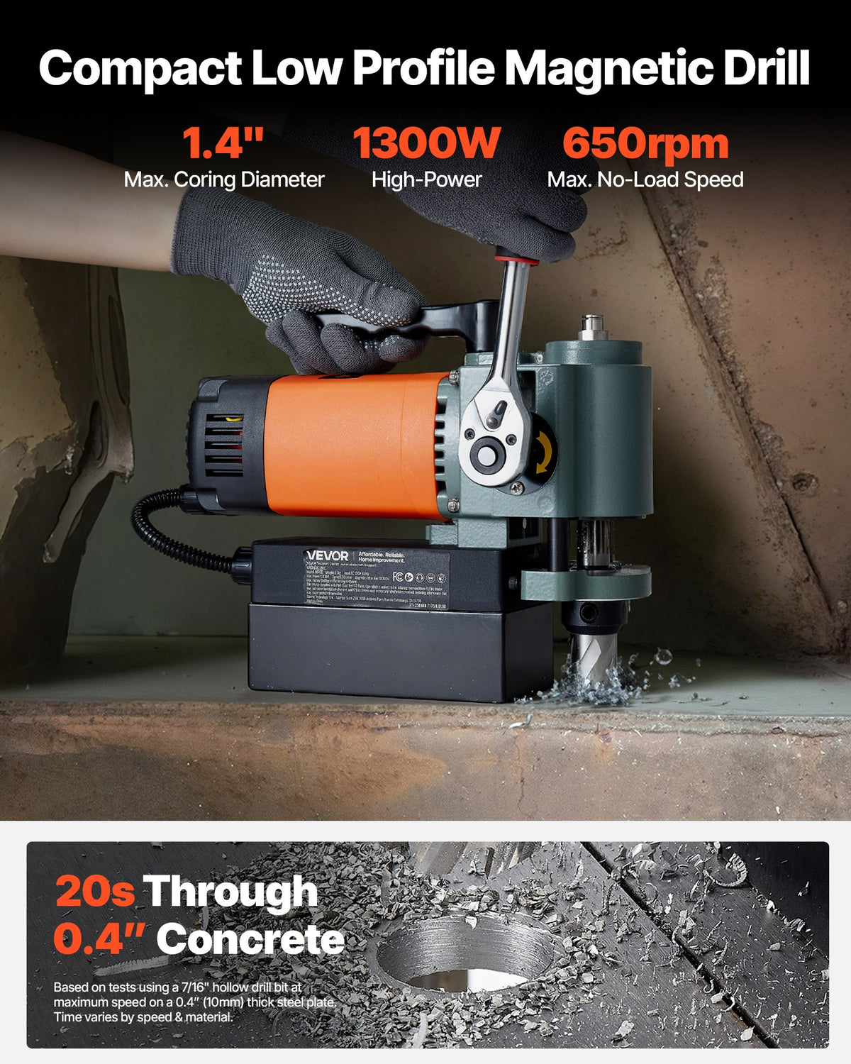 Perceuse magnétique à profil bas Mag Perceuse à profil bas 1300 W 1.4 en dia Boring