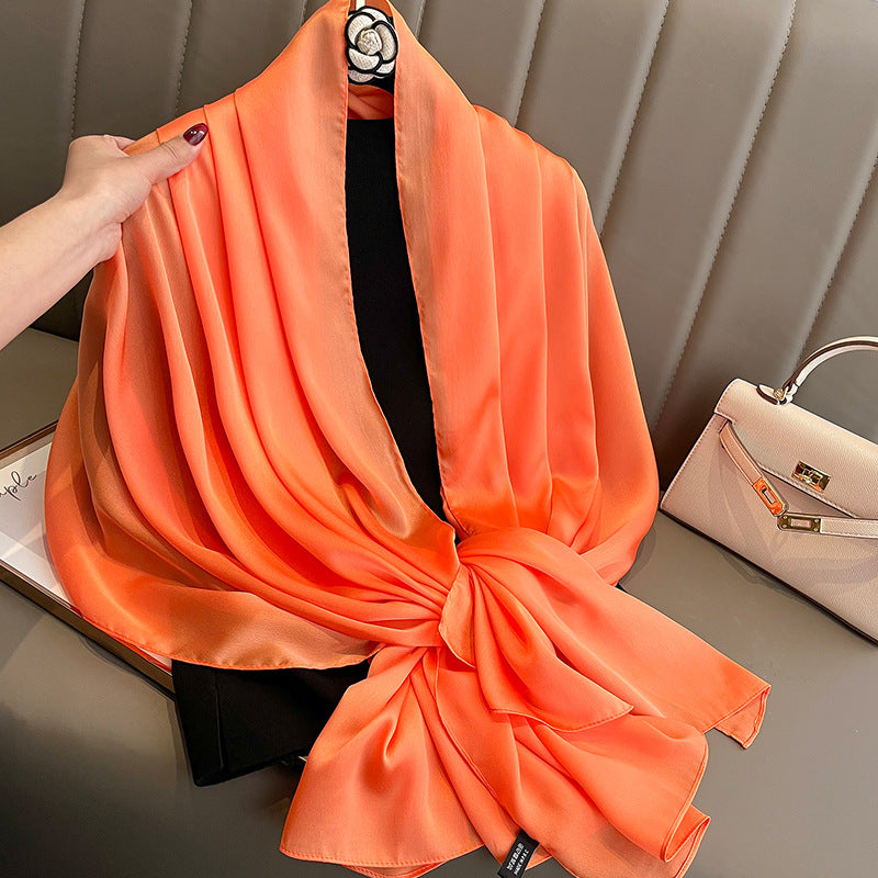 Style coréen Springautumn Solide-couleur Été Soleil-protection Plage Écharpe Femmes Soie Écharpe