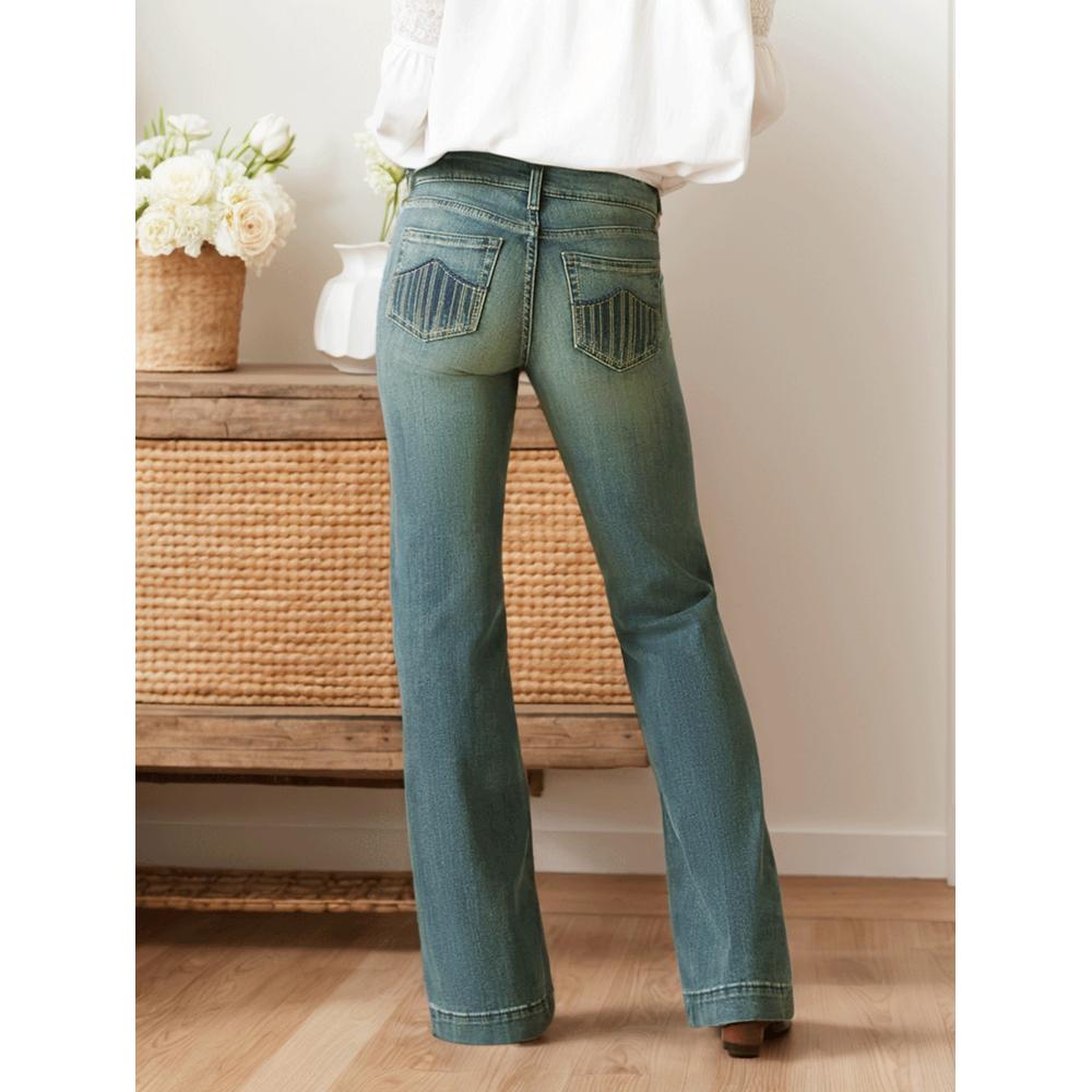 Femmes Vintage Lavé Slim Flare Denim Jeans Versatile Long Denim Pantalons Pour Automne Extérieur