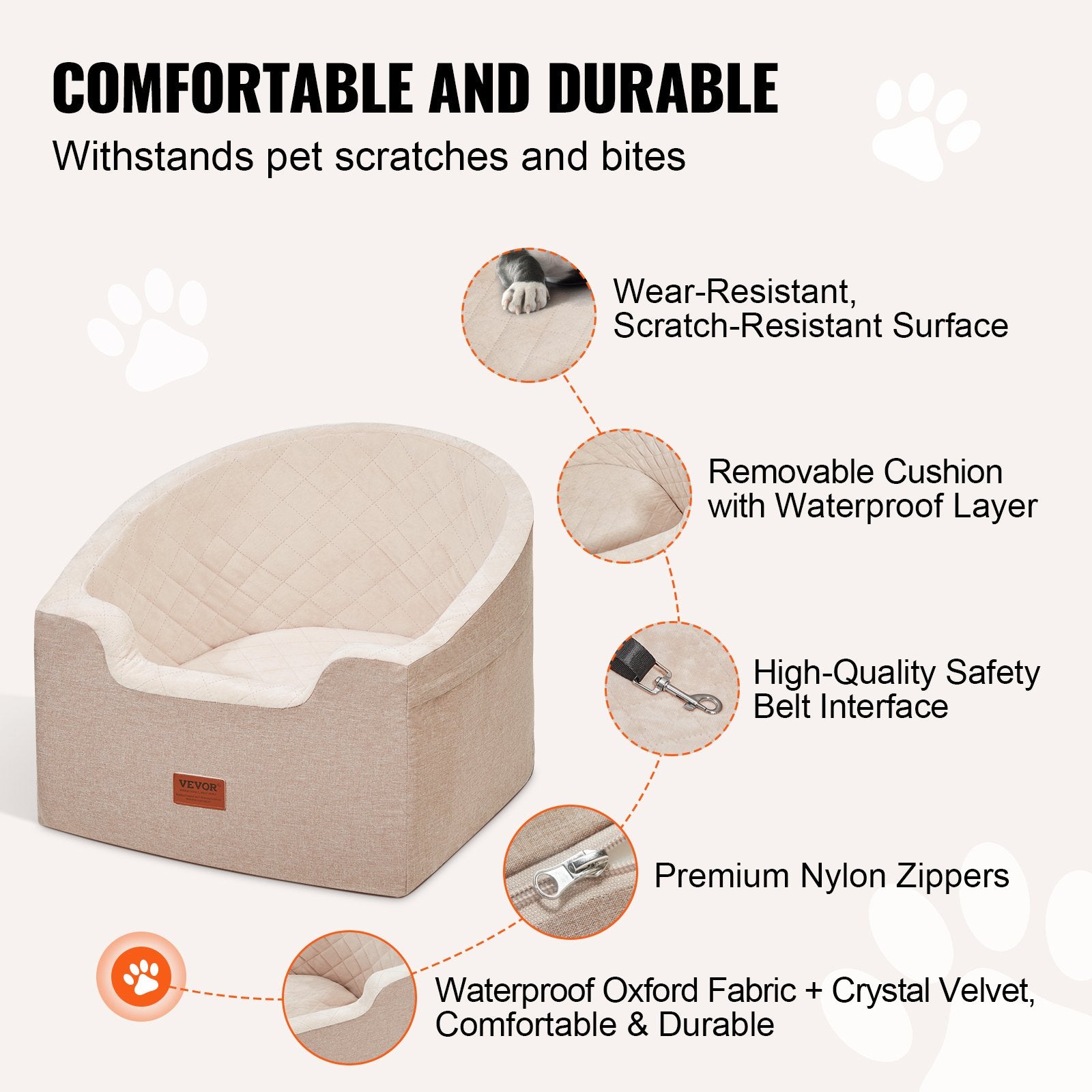 VEVOR Dog Booster Siège de voiture Pet Siège de voiture pour petit chien moyen jusqu'à 55 Lbs Brown
