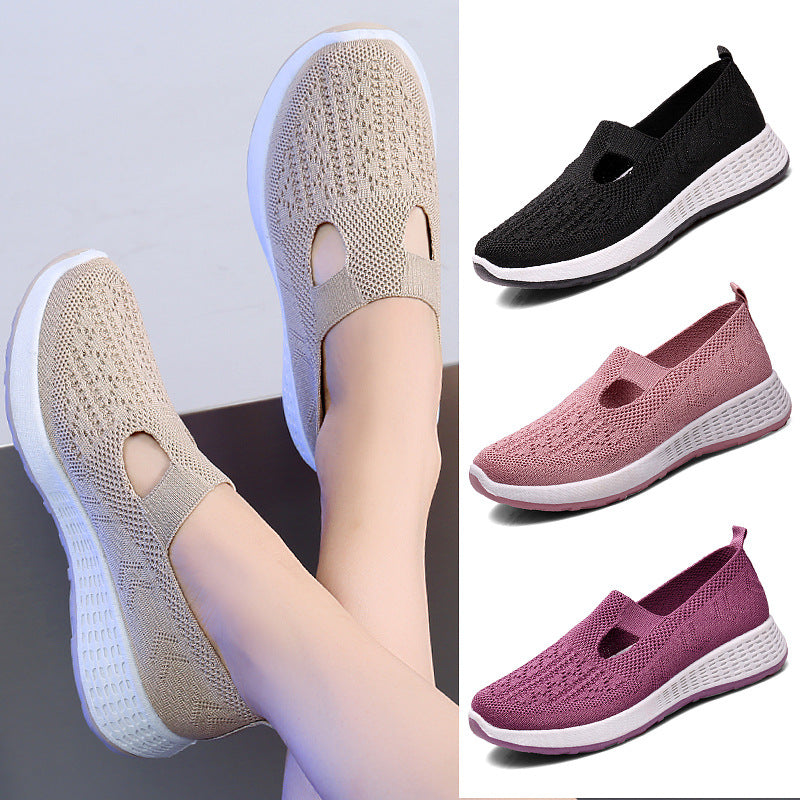 Vieux Beijing Cloth Chaussures Femmes Shallow Bouche Mesh Respirant Non-dérapant Soft Bottom Slip-on