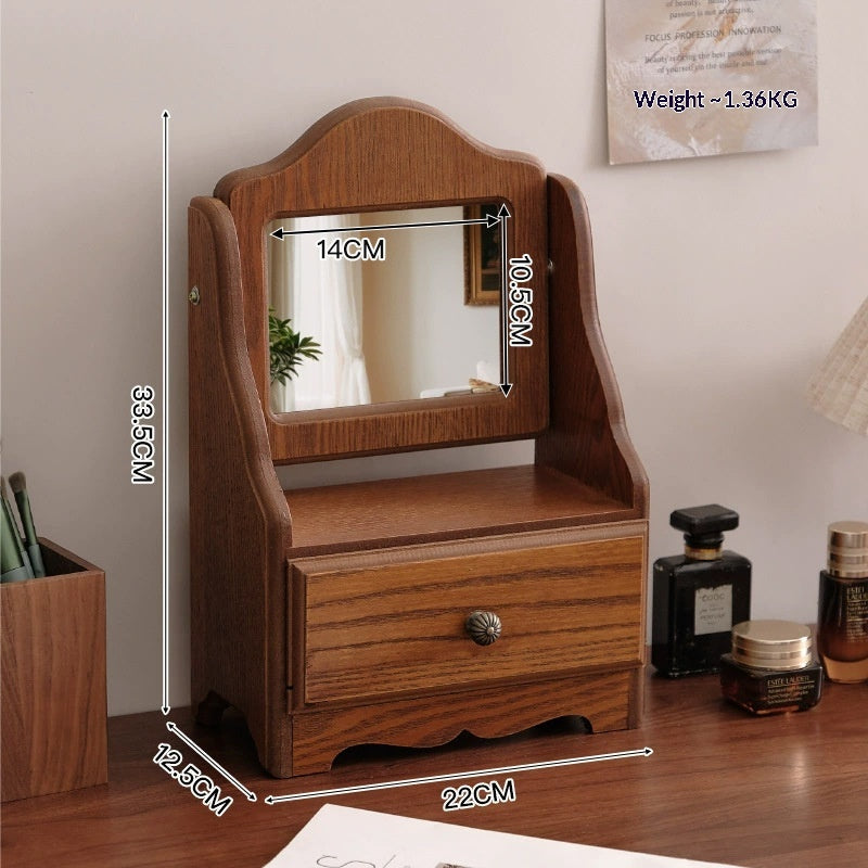 Miroir de maquillage autoportant décoratif de bureau en bois