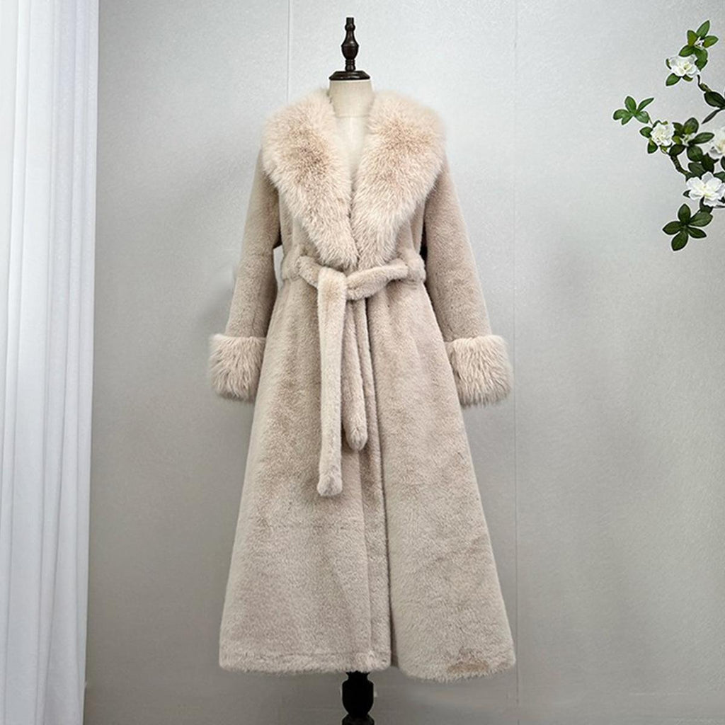FallHiver Faux Mink Fur-and-cuir Une pièce sur le manche Long Fur Coat
