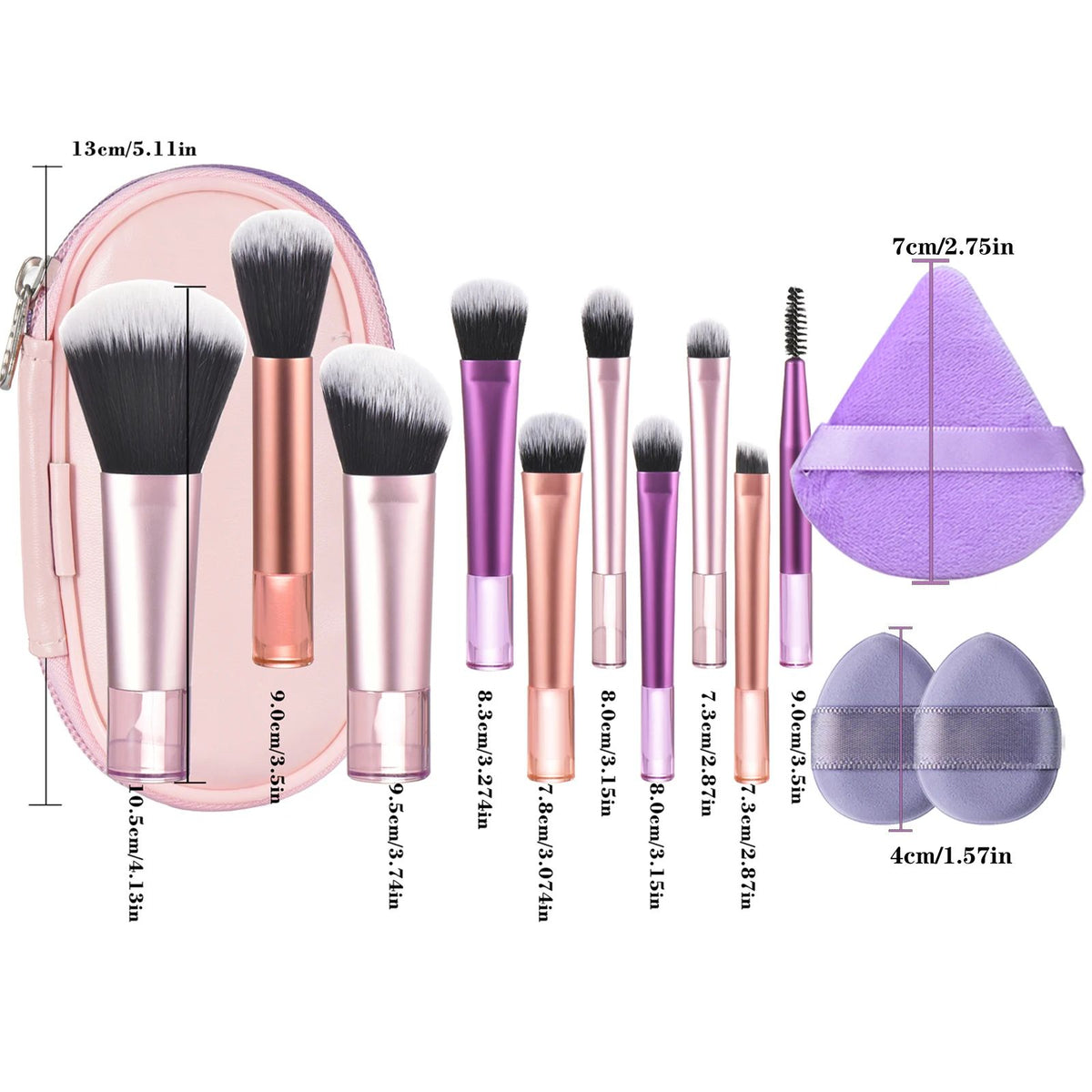 Set mini brosse de maquillage avec sac de rangement