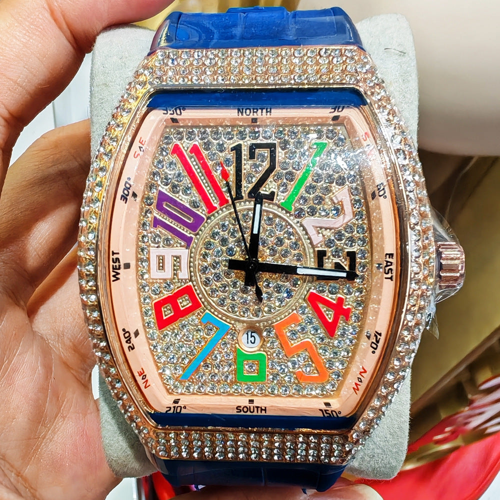 En forme de barrique Minimalist Wristwatch Bracelet en cuir Diamond Accents Quartz Montre