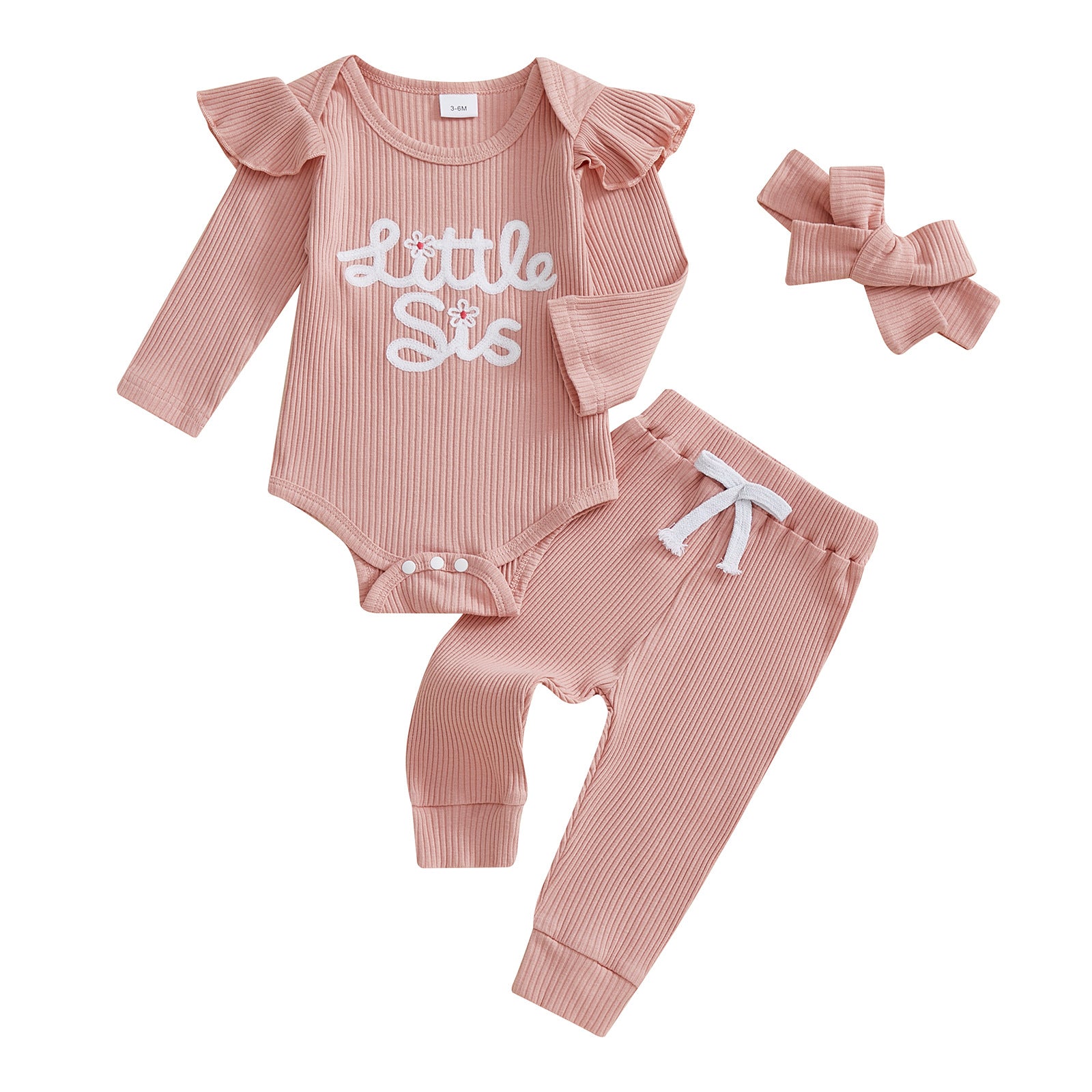 Manches longues Brodé Lettre Onesie Long Pantalon Headscarf
