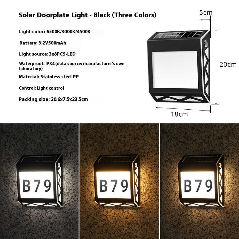 Plaque de porte d'éclairage solaire extérieur lumière numérique étanche LED indicateur