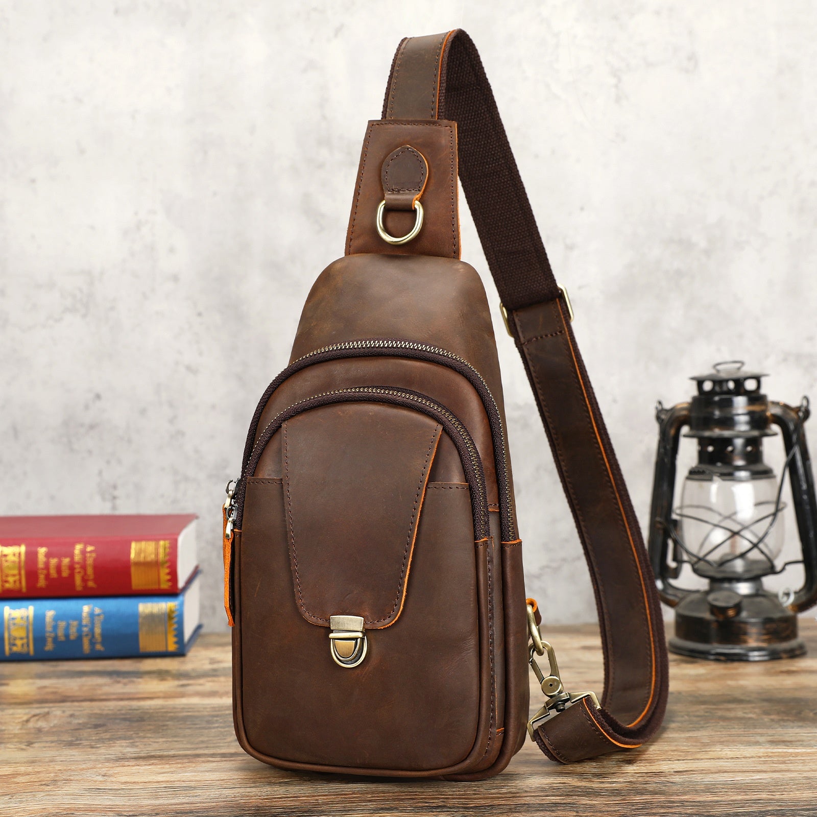 Multifonctionnel poitrine extérieure Casual Crossbody Vintage Crazy Horse Sac à épaule en cuir