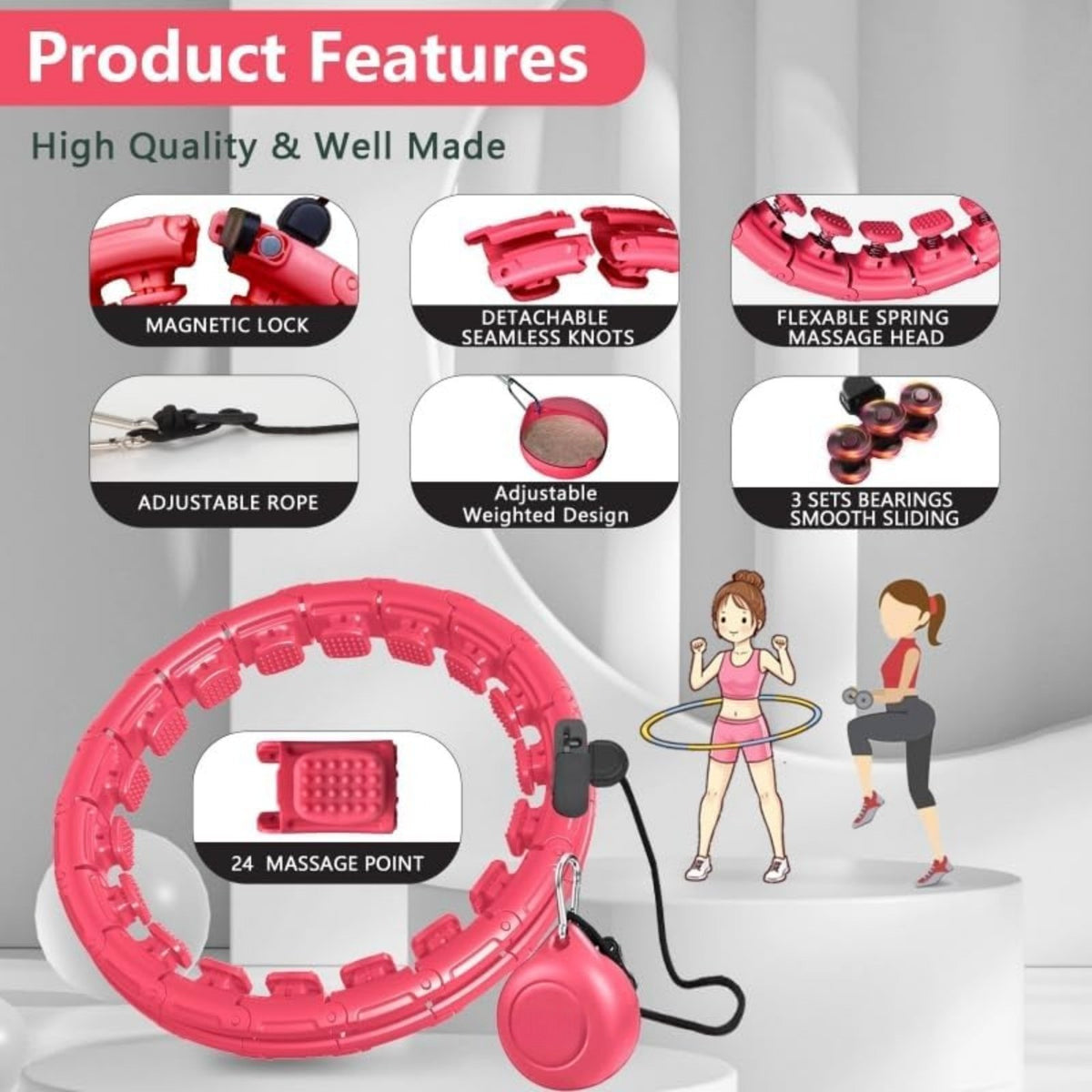 Smart Weighted Hula H Oup 24 Liens amovibles 0,7 lb Boule de gravité 31-47 pouce Wai réglable
