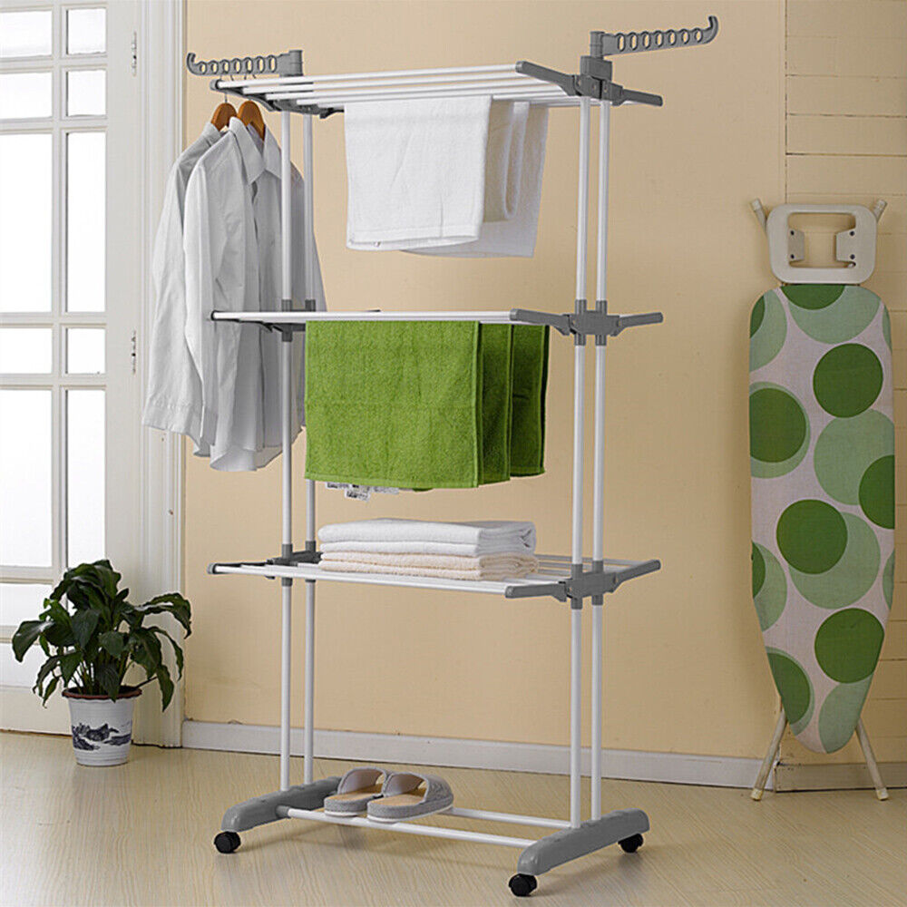 3 niveaux de vêtements pliables Sac de séchage Mobile tour de sèche-linge avec roues verrouillables et Si
