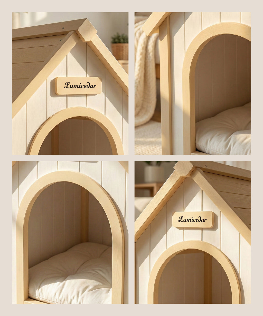 Maison de chien en bois moderne avec coussin EVA – Cèdre solide Pet House pour petits chiens & C