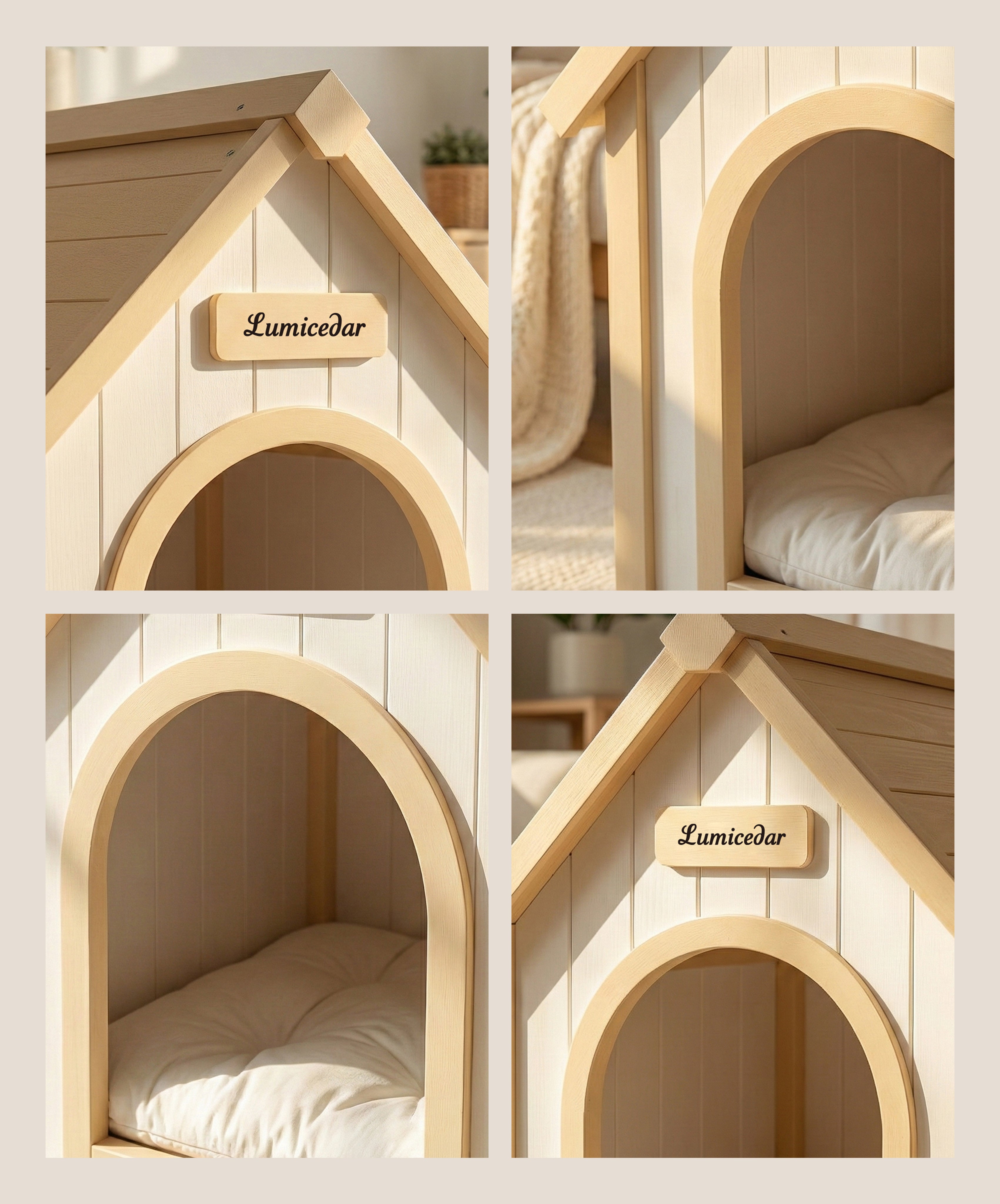 Maison de chien en bois moderne avec coussin EVA – Cèdre solide Pet House pour petits chiens & C