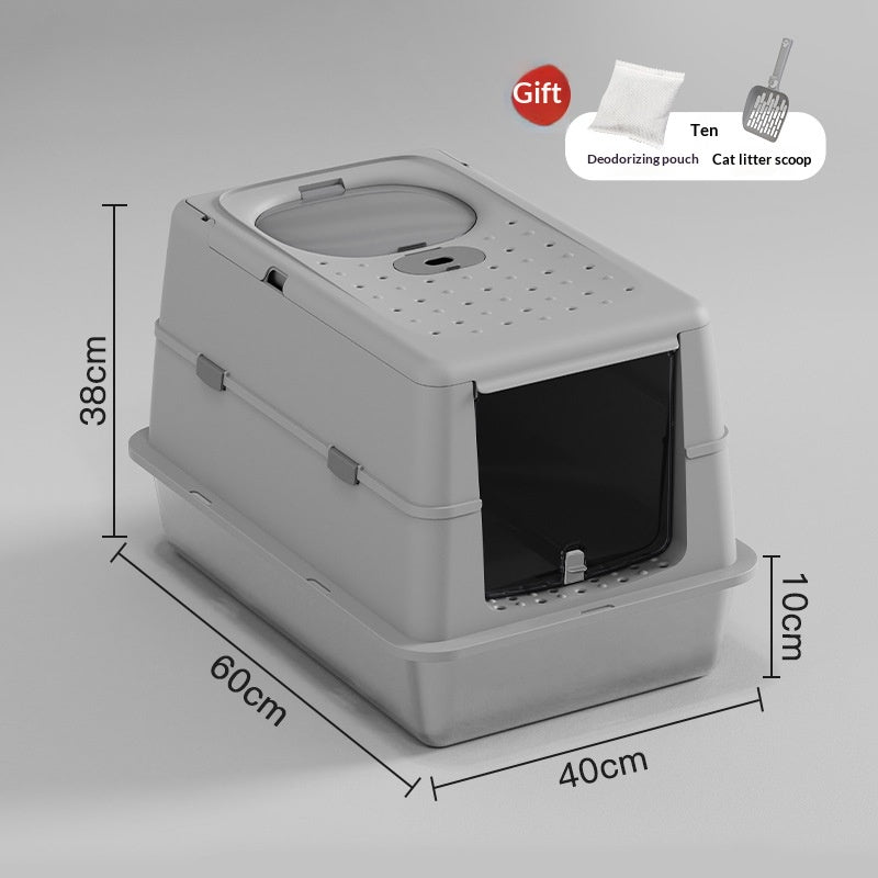 Boîte à litière pour chats en acier inoxydable avec couvercle de dessus en Flip