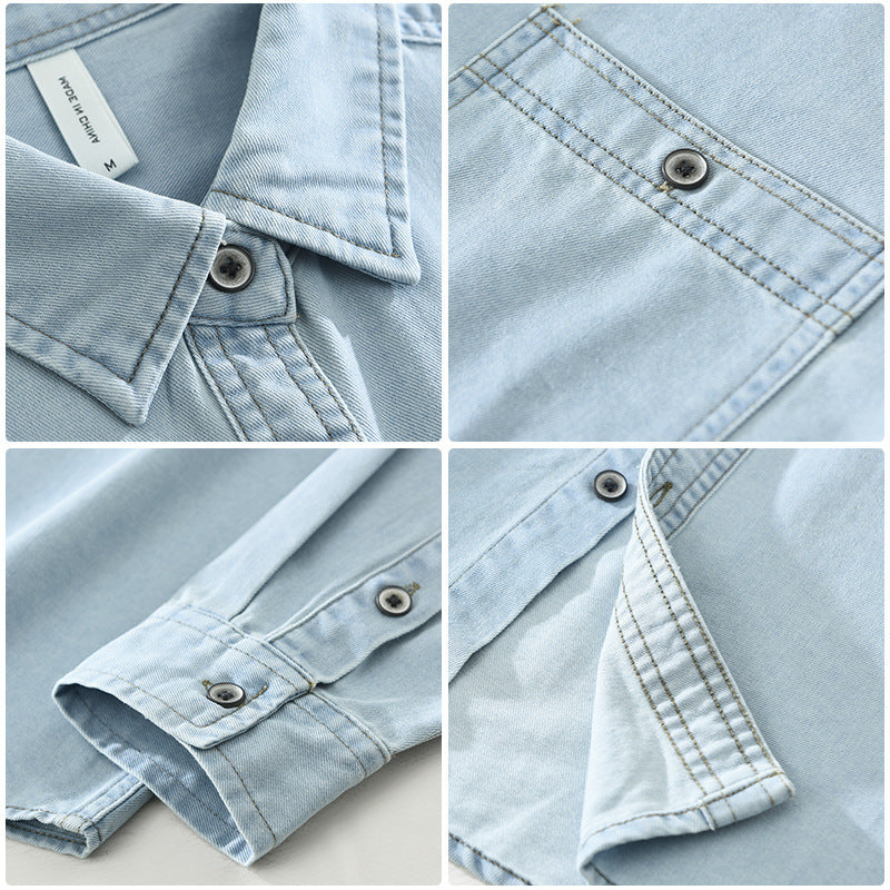 Chemise Denim Vintage à manches longues de style japonais pour hommes