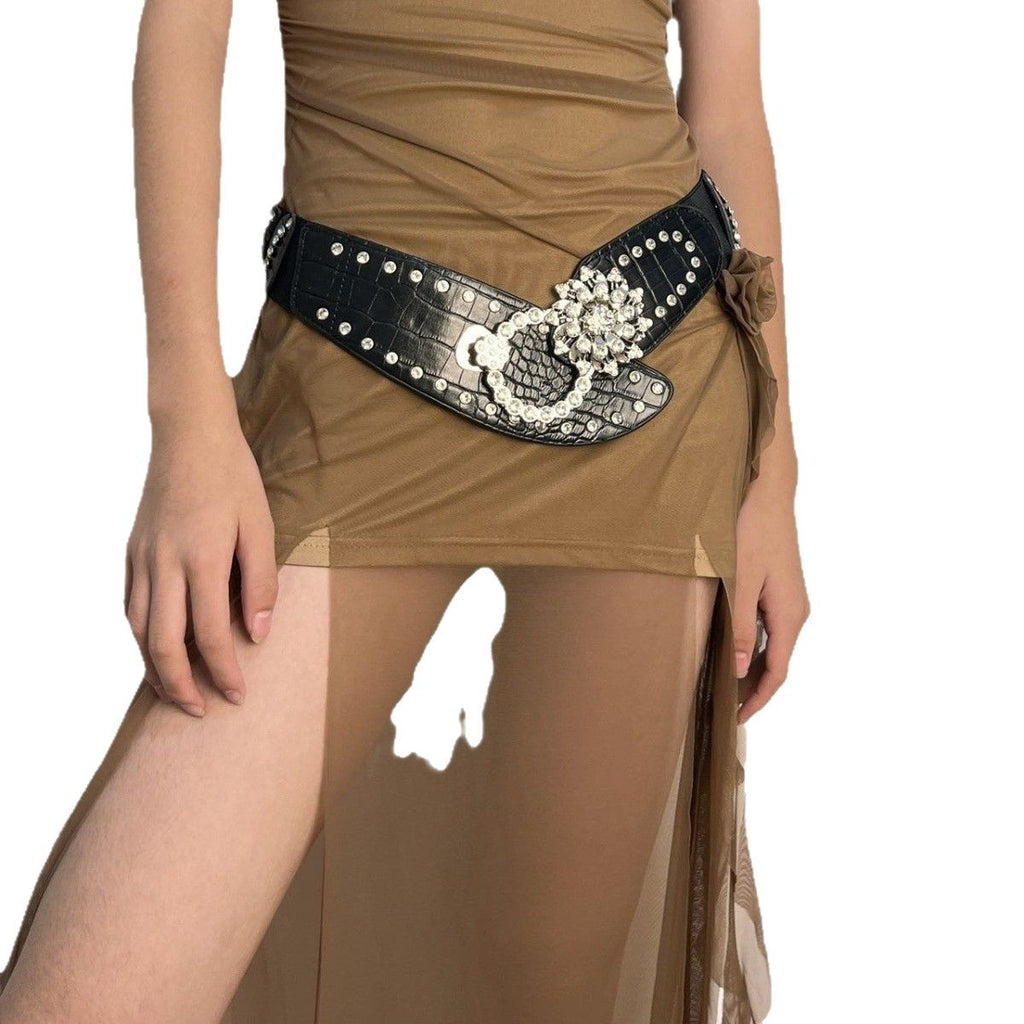 Ceinture élastique en faux cuir pour femmes