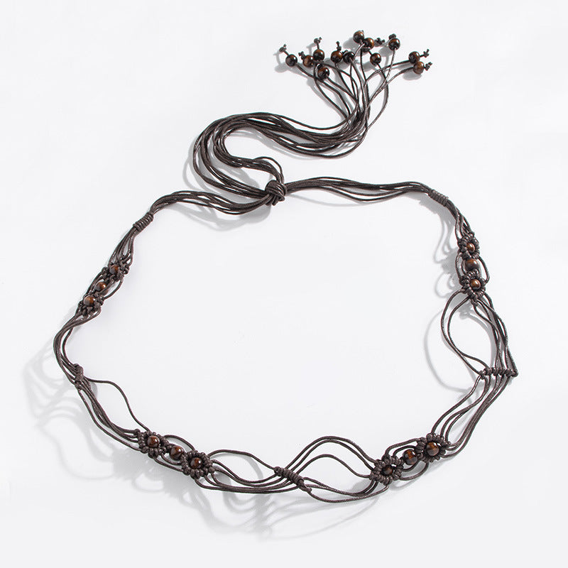 Bohemian style fleur tissée style ethnique fait main perles en bois Ceinture de femmes Loisirs H