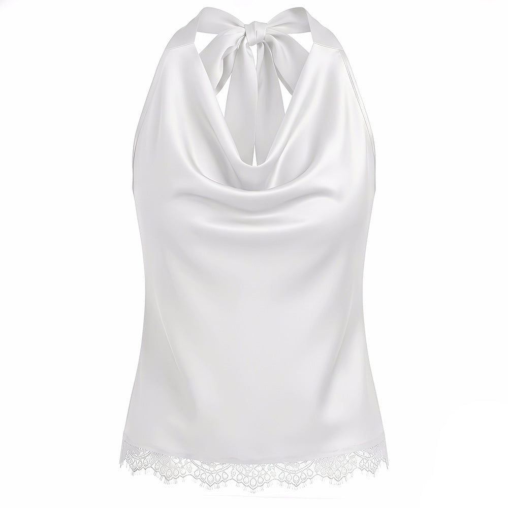 Satin Blouse avec un collier de bateau de style européen Sexy Underlayer