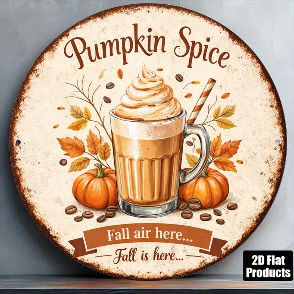 Vieille citrouille Spice Latte Ronde Panneau Retro Autumn Wall Decor