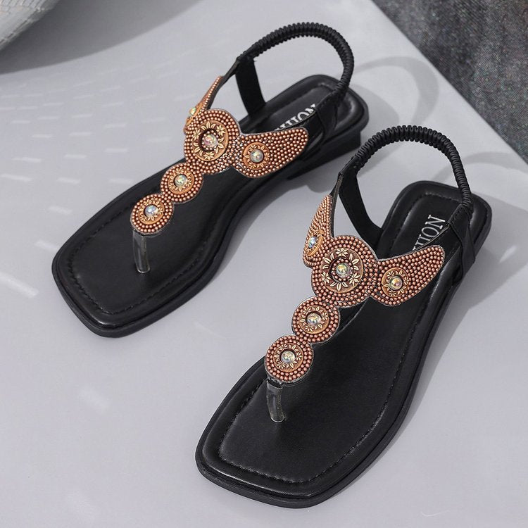 Retro Strass Slip-On Sandales Respirant Synthétique