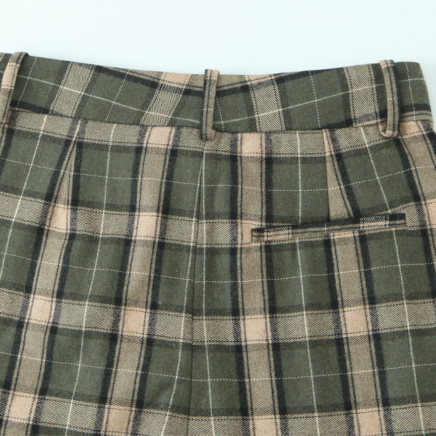 Pantalon en Plaid de taille moyenne, tendance et élégant