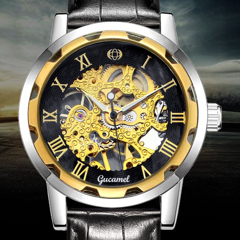 Bracelet en acier Hollow Gold Montre mécanique manuelle