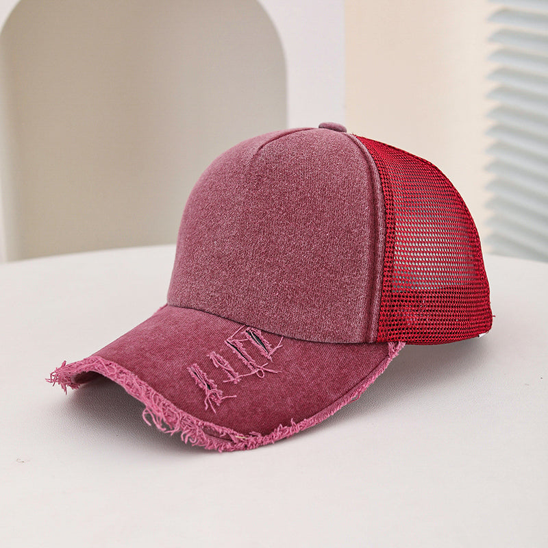 Hommes et femmes style large trou rembourré bord éponge lavé Top Patchwork Mesh Trucker Cap