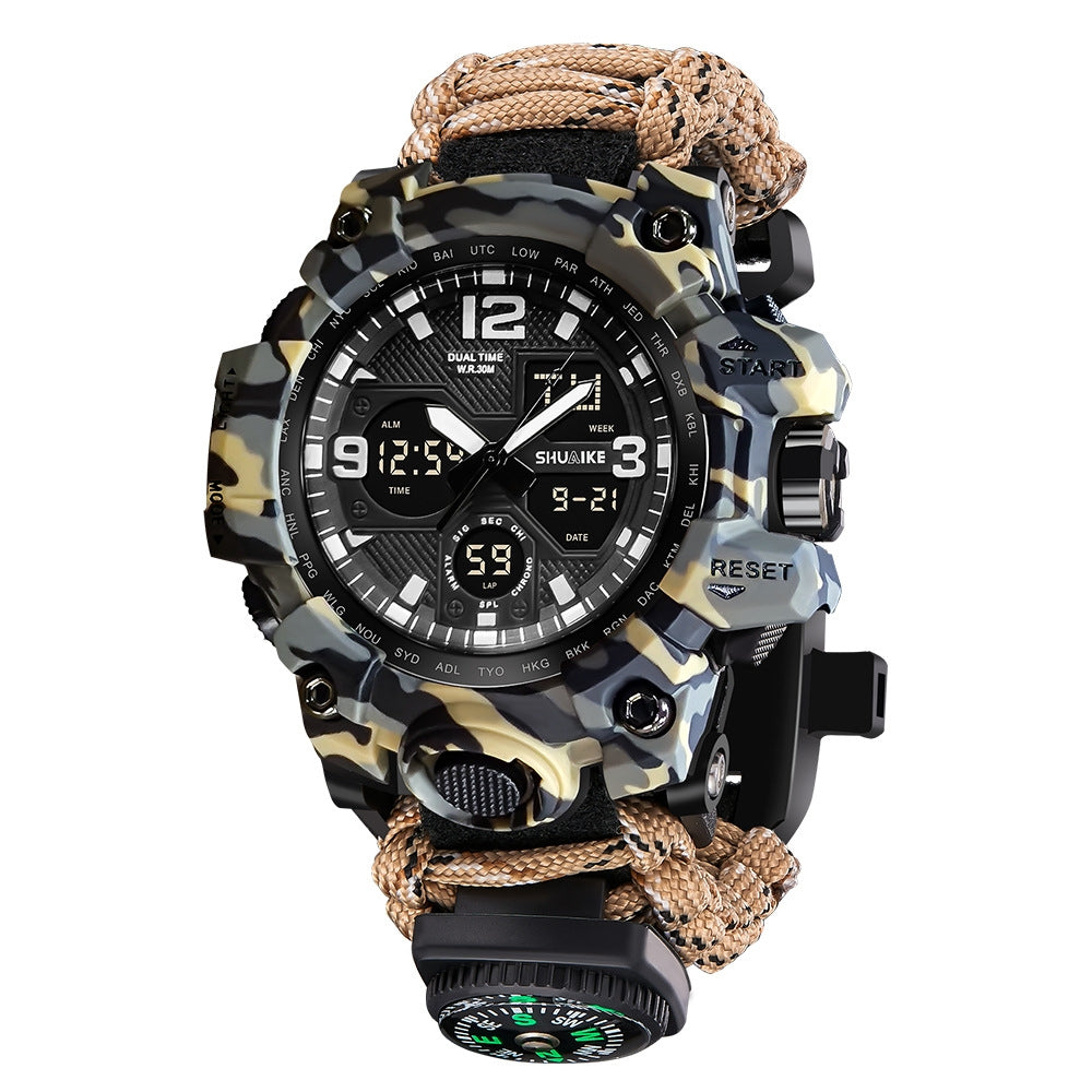 Double affichage Montre électronique Boussole d'allumage de sifflement Thermomètre montres hommes