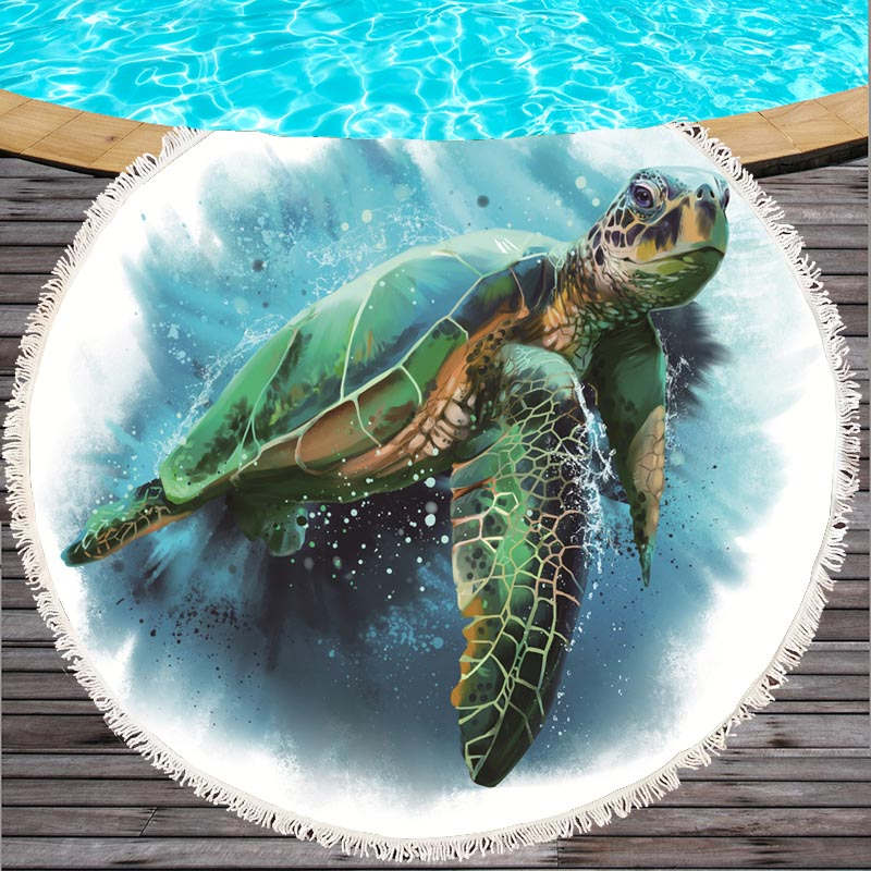 Serviette de plage imprimée Marine Life Round