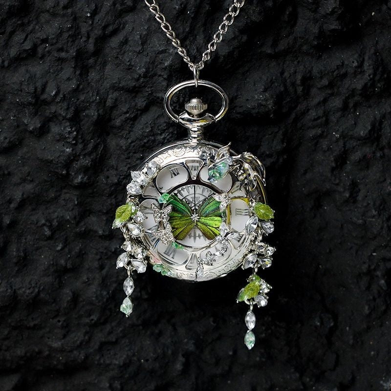 Couples Teal and Green Butterfly Montre de poche animée pour la saison de graduation