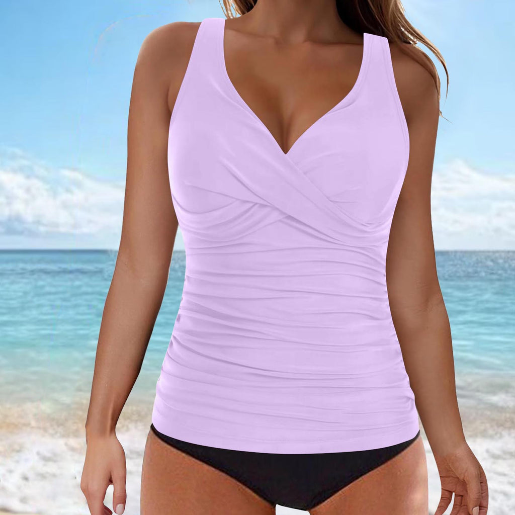Haut de maillot de bain Crossover col V avec paillettes réglables