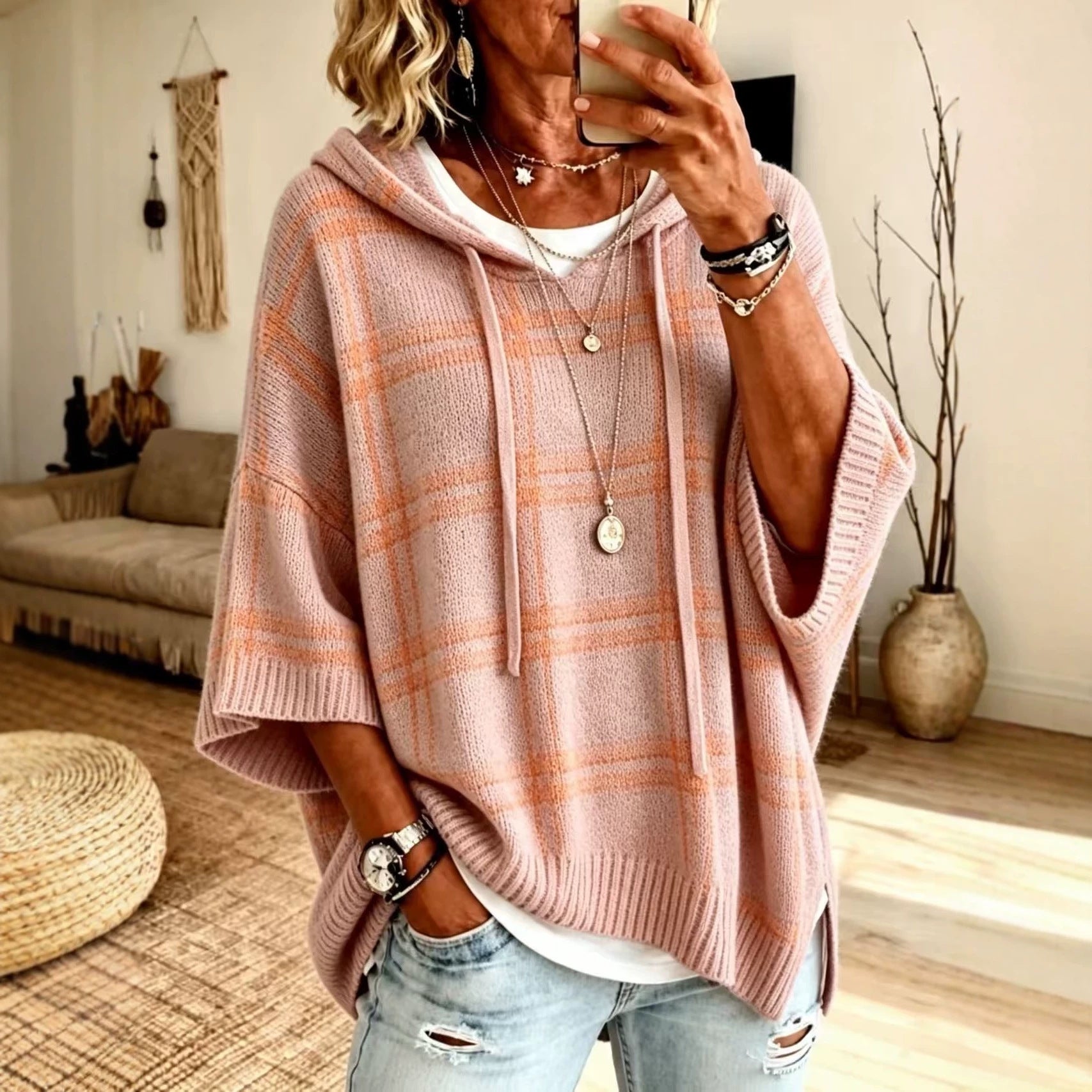 Chemise à capuche tricotée pour femmes