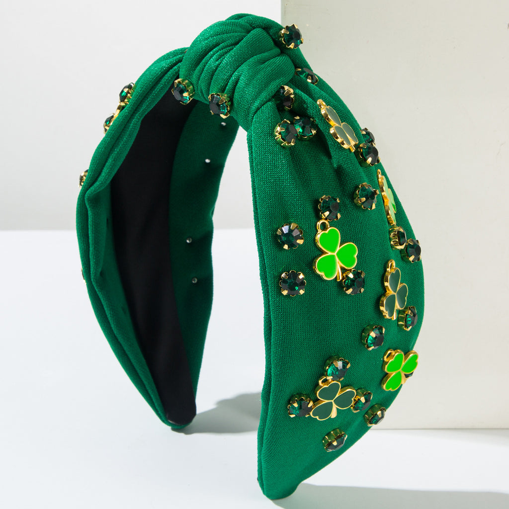 Strass Green Clover Décoration Accessoires Cheveux Hoop Femme