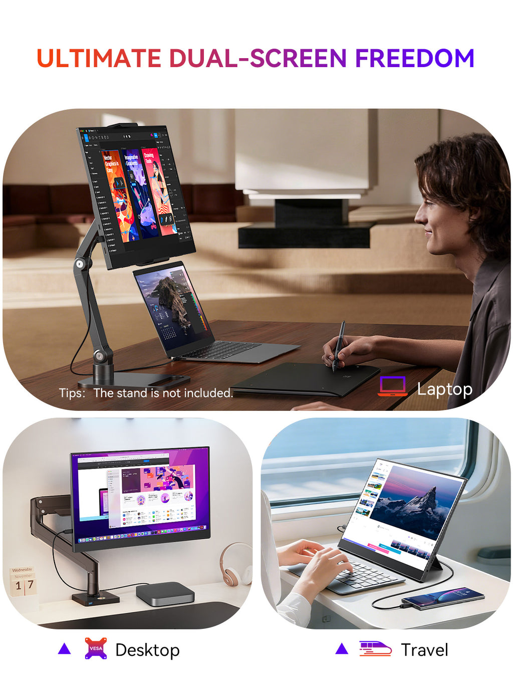 UPERFECT 15,6 pouces Portable Monitor 1080P FHD IPS Display 125 pour cent SRGB USB C HDMI Plug