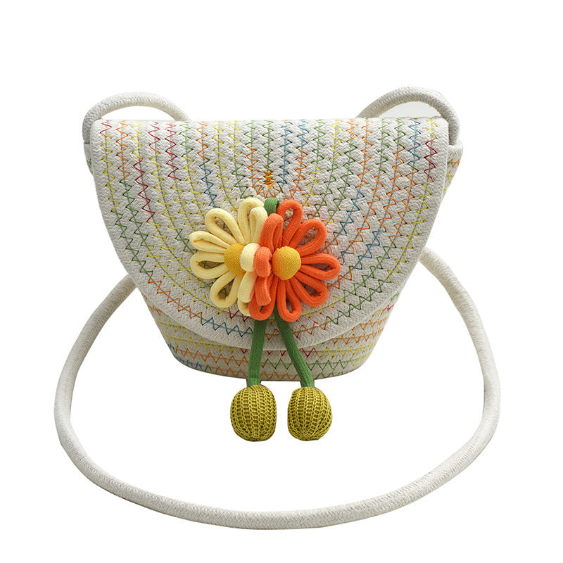 Été Cotton Rope Woven Phone Bag avec le design floral mono-épaule style